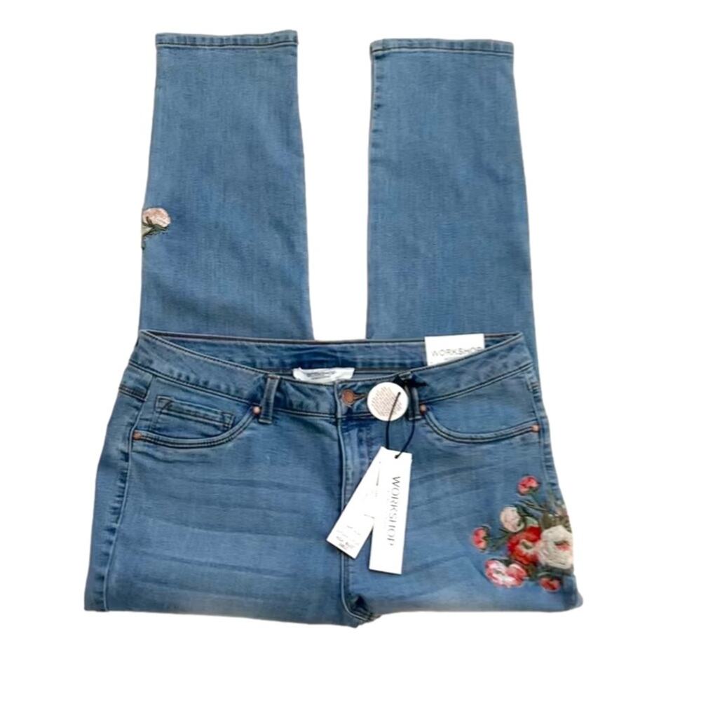 Workshop Jeans Light Wash Floral Embroidered High Rise Ankle Boho Size 10 NEW - Picture 9 of 12